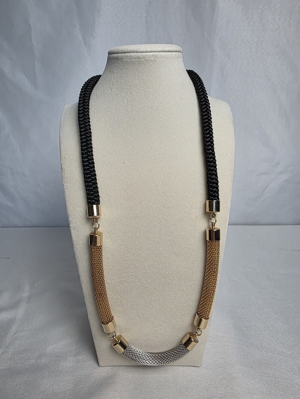 Holst & Lee Corded Black Rope & Metallic Mesh Necklace Gold/Silver